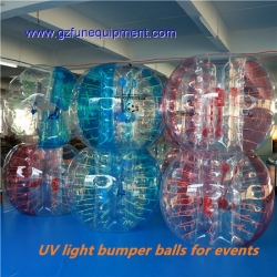 Glowing bumper ball / bubble zorbs in dark light