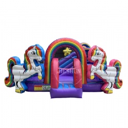 Hot sale customtized size inflatable rainbow horse castle jumping castle buy inflatable bounce house