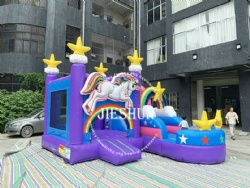 Colorful white unicorn inflatable bed jumpers