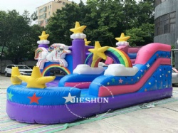 Colorful white unicorn inflatable bed jumpers